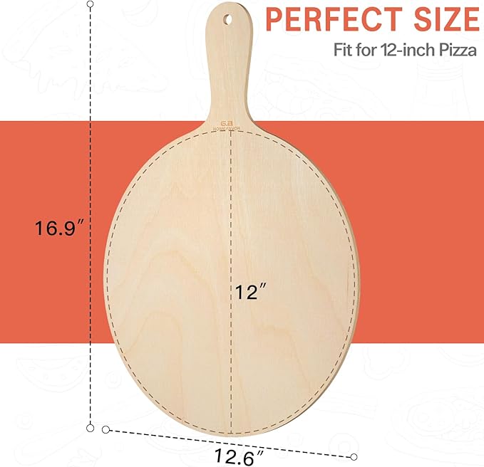 G.a HOMEFAVOR 2-Piece Wooden Pizza Peel: 12 Inch Pizza Spatula with Wood Handle Suitable for 12"x12" Pizzas - Large Cutting Board for Transferring Pizza in Oven
