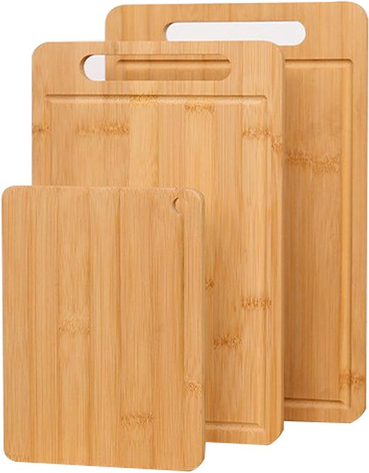 Bamboo Cutting Board Non-Toxic Durable Wooden Cutting Boards for Kitchen with single Sided Deep Juice Grooves Wide Handle Ideal Charcuterie Chopping Board for Meat Vegetables and Fruits【(S+M+L)】