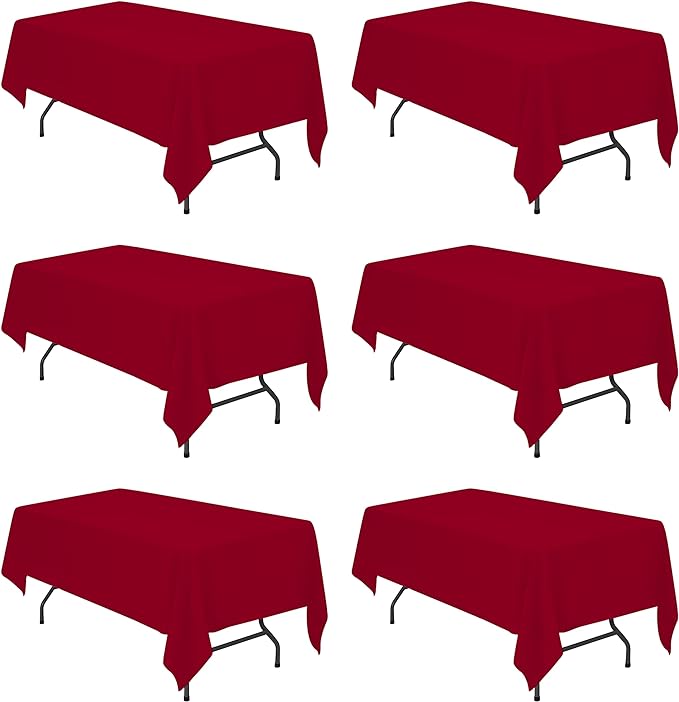 BRILLMAX 6 Pack Burgundy Tablecloths for 6 Foot Rectangle Tables 60 x 102 Inch - 6ft Rectangular Bulk Linen Polyester Fabric Washable Cloth Cover for Wedding Reception Banquet Birthday Party