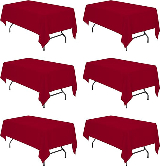 BRILLMAX 6 Pack Burgundy Tablecloths for 6 Foot Rectangle Tables 60 x 102 Inch - 6ft Rectangular Bulk Linen Polyester Fabric Washable Cloth Cover for Wedding Reception Banquet Birthday Party