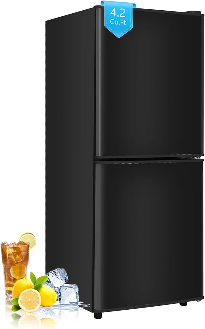 Compact Refrigerator with Freezer 4.2 Cu. Ft. 2-Door Dorm Fridge with Adjustable 7-Level Thermostat, Small Refrigerator with Freezer for Home, RV, College Dorm, Apartment, Office, Black