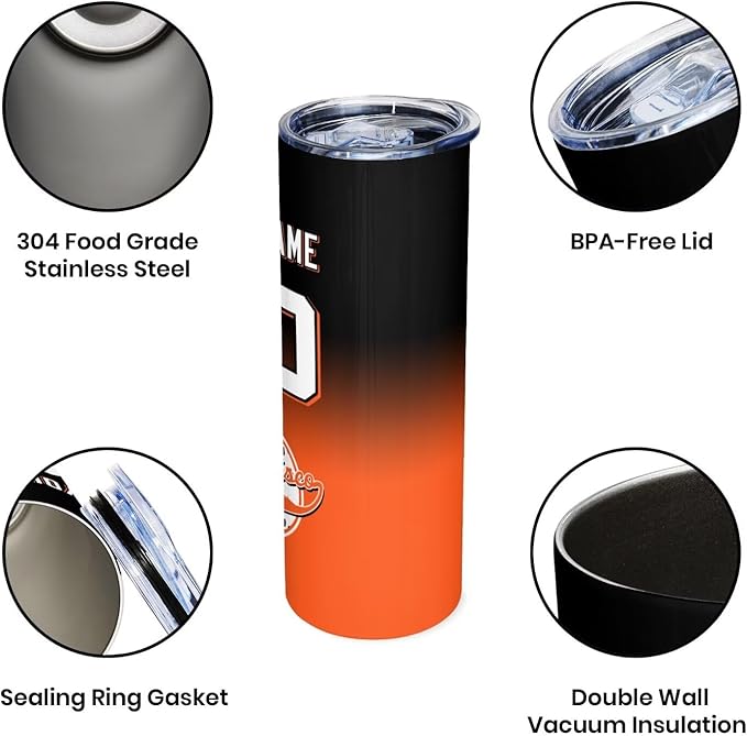 Custom Tumbler Stainless Steel Cup Personalized Baseball Vacuum Insulation Travel Mug Add Your Name Number Fans Gift for Baseball Fans