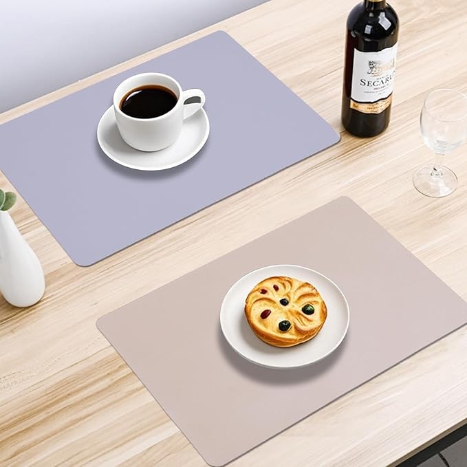 PU Placemats Set of 6 Reversible,Waterproof Faux Leather Placemat for Dining Table,Wipeable Table Mats Heat Resistant Anti Slip Washable,Modern Table Protectors(Gold and Grey)