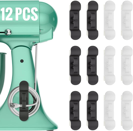 12PCS Cord Organizer for Appliances, Upgraded Kitchen Appliance Cord Wrap, Cord Holder Stick on Pressure Cooker, Coffee Maker, Air Fryer and Blender(6 Black + 6 White)