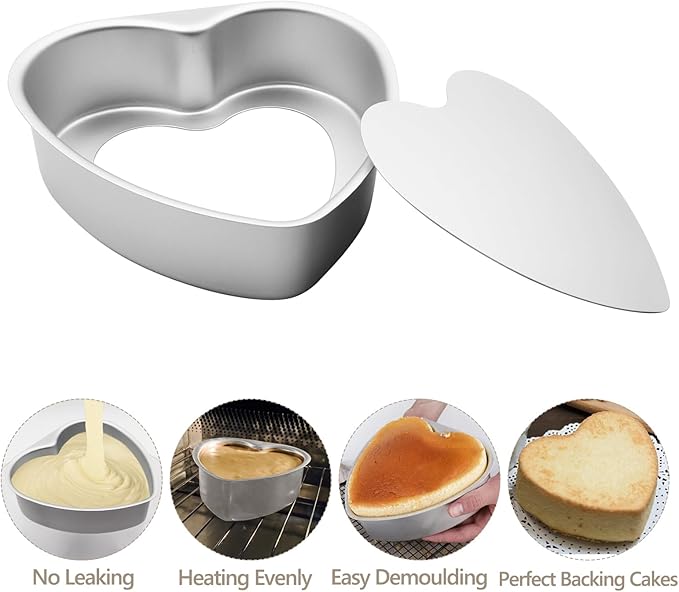 Aluminum Heart Shaped Cake Pans, 2pcs Nonstick Baking Pan with Removable Bottom 8 Inch 10 Inch Cake Mold for Valentine's Day Wedding Birthday Anniversary