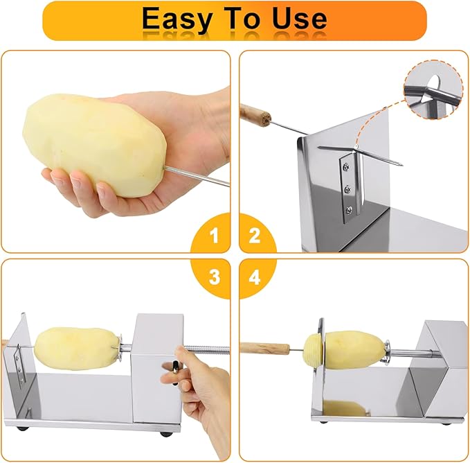 Twisted Potato slicer, Cortador de Papas en Espiral Tornado Curly Fry Cutter with Stainless Steel skewers, Manual Spiral French Fries Cucumbers Carrots DIY BBQ Slicer with Reusable Stick