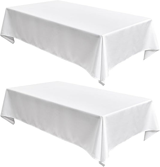 Fitable Faux Linen Tablecloths Rectangle 60 x 102 Inch - 2 Pack Textured Table Clothes for 6 Foot Tables, White Faux Burlap Kitchen Table Covers for Wedding, Party, Farmhouse, Banquet, Dining
