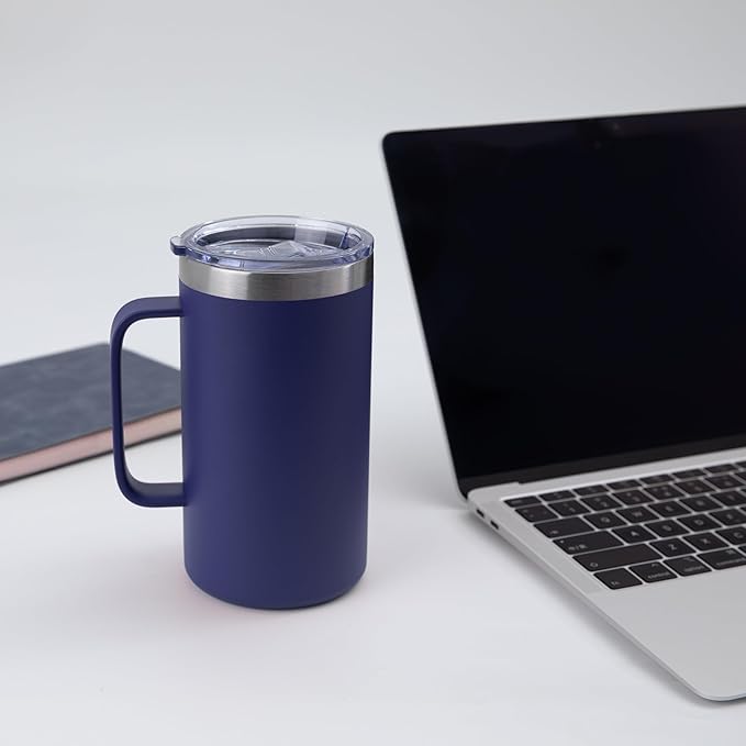 DOMICARE 24oz Mug with Handle and Lid, Stainless Steel Coffee Mug, Travel Mug with Handle, Double Wall Vacuum Coffee Tumbler, Reusable Insulated Cup, Navy, Pack 4
