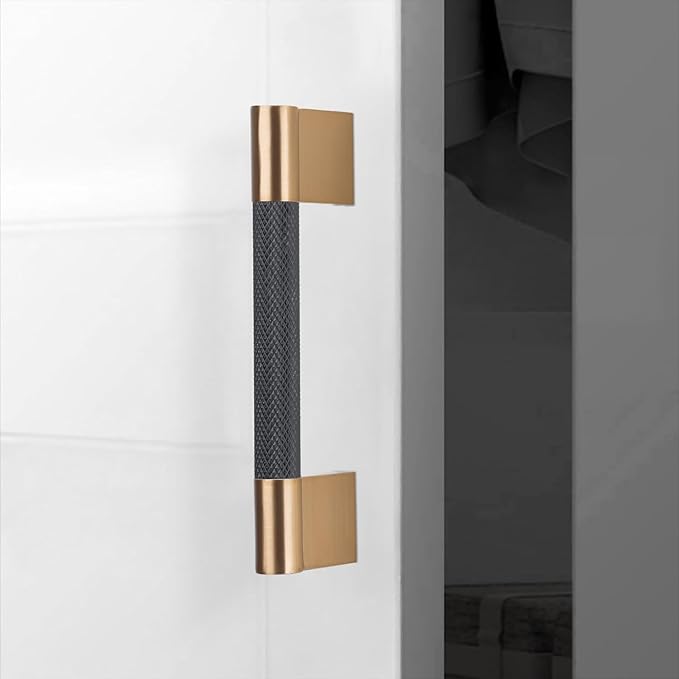 10 Pack 3-3/4 inch(96mm) Black and Champagne Copper Kitchen Cabinet Handles Knurled Cabinet Pulls Black Drawer Pulls