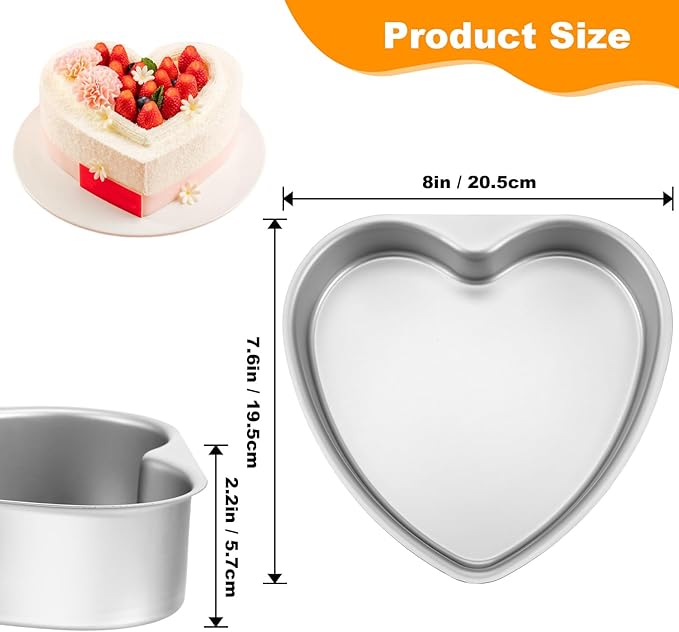 3 Pcs Silver Heart Shaped Cake Pans, 8 Inches Aluminum Cake Baking Tins Molds for Wedding, Birthday, Kitchen and DIY