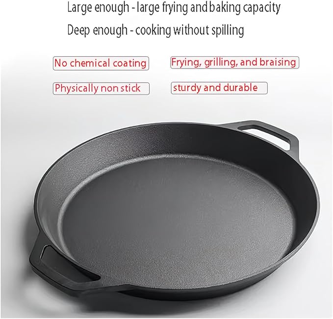 Cast Iron Skillet Pan, 18 inch, Double Handle, Non-Stick Surface, Deep Frying and Baking Pan