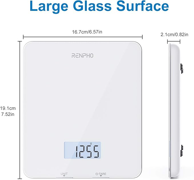 RENPHO Food Scale with Nutritional Calculator, Digital Kitchen Scale for Weight Loss, Smart Food Weight Scale with App for Macro Keto Calorie Cooking, Grams and Ounces, White, 11lb/5kg