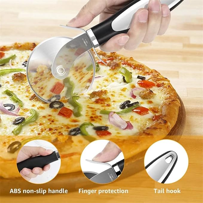 Premium Stainless Steel Pizza Cutter Wheel with Ergonomic Handle – Sharp Blade for Effortless Slicing of Pizza, Dough, Pie, and More – Dishwasher Safe