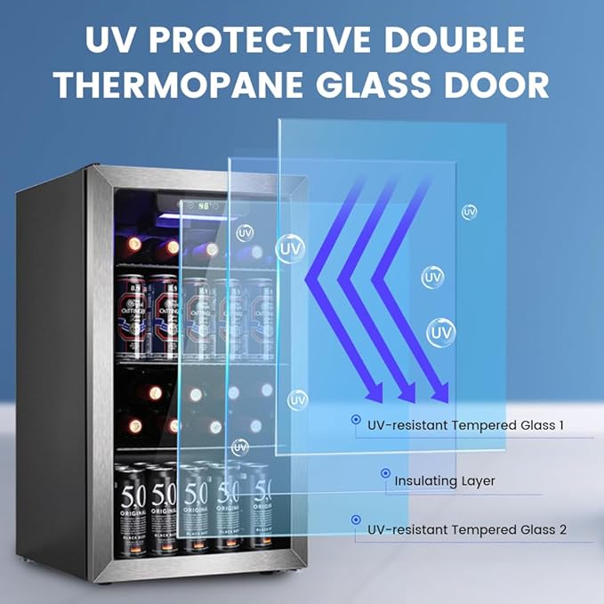 26 Bottle Wine Cooler Refrigerator, Small Freestanding Wine Fridge for Red, White and Champagne, Built-in Wine Cellar with Stainless Steel Glass Door, 40-66F Digital Temperature Control, Indoor Use