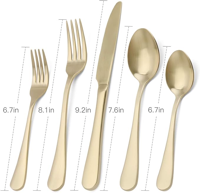 Matte champagne Silverware Set, 20-Piece Stainless Steel Flatware Set, Kitchen Utensil Set Service for 4, Tableware Cutlery Set for Home and Restaurant, Satin Finish, Dishwasher Safe