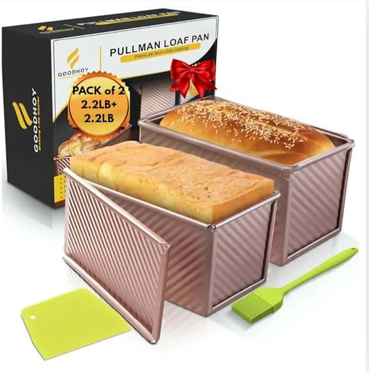 2.2lb+2.2lb set Nonstick Pullman Loaf Pan With Lid For Homemade Bread Sandwich Bread Baking Mold With Sliding Lid Durable Toast Box For Square Loaf Shokupan Milk Bread & Giftable Box