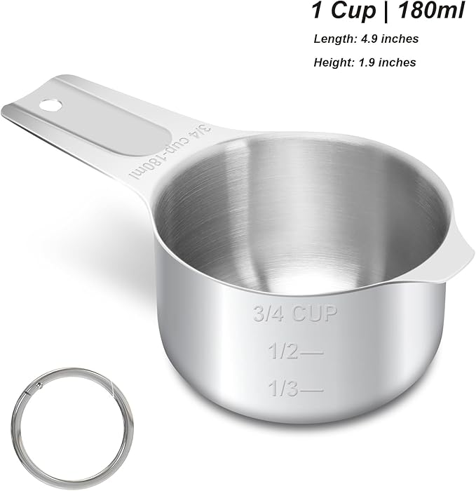 3/4 Cup (180 ml | 6 oz| 180 cc) Stainless Steel Measuring Cup, Metal Measuring Cup for Cooking & Baking