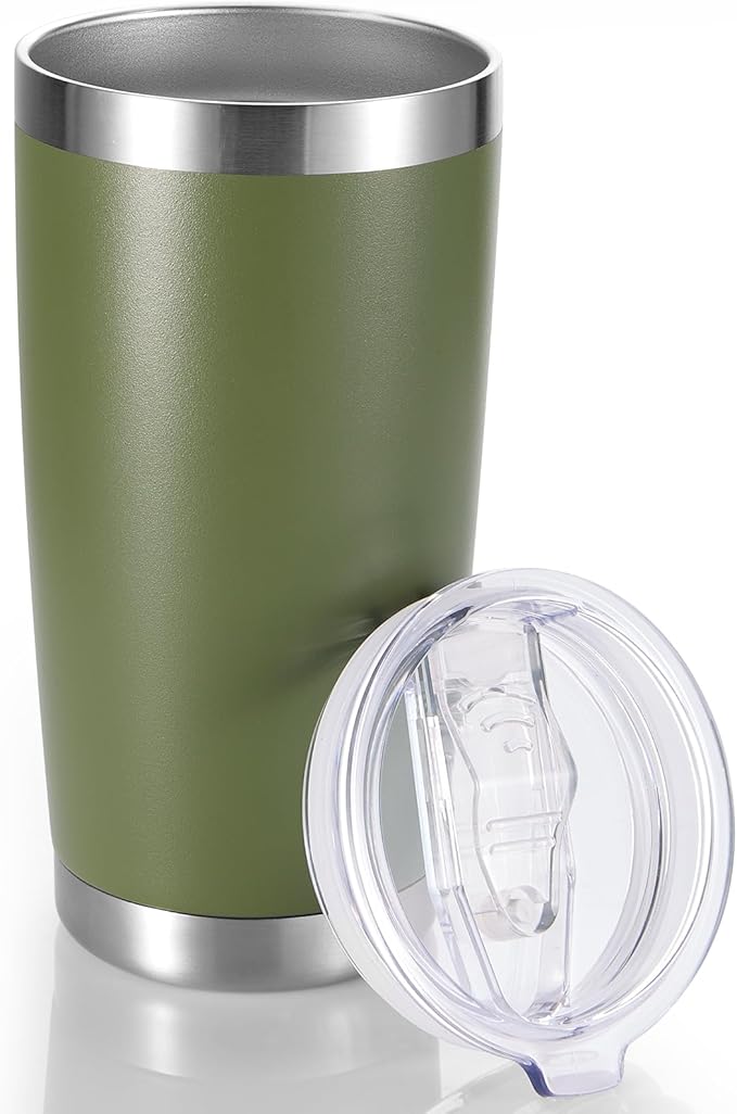 20 oz Tumbler Stainless Steel Tumblers with Lid Double Wall Vacuum Insulated Coffee Mug 20oz Powder Coated Cup for Hot and Cold Drinks, Army Green, 1 pack