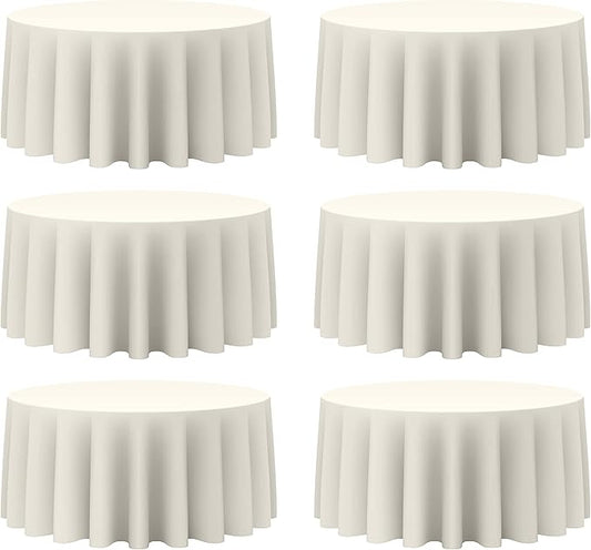 BRILLMAX 6 Pack Ivory Round Tablecloths 132 Inch - Circle Bulk Linen Polyester Fabric Washable Table Cloth Cover for Wedding Reception Banquet Birthday Party Buffet Restaurant