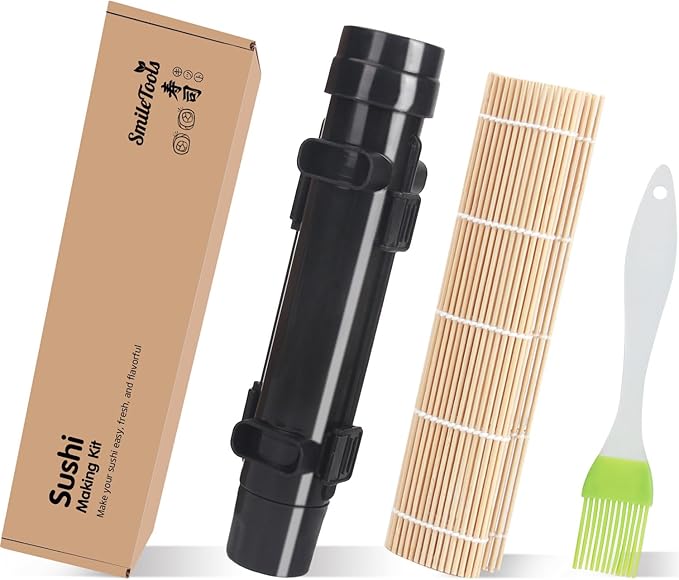 Sushi Making Kit, Sushi Roller, Sushi Bazooka, Sushi Maker, Bamboo Sushi Rolling Mat for Beginners (Black)