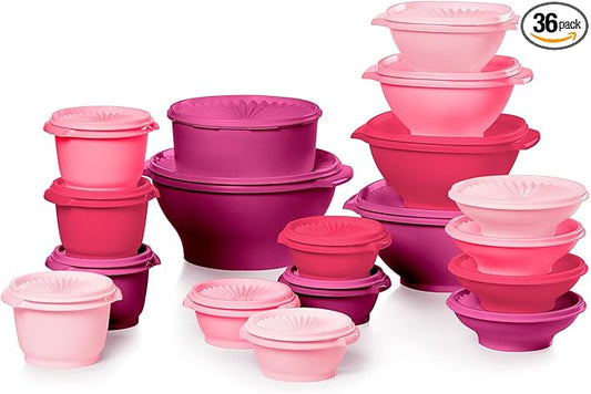 Tupperware Heritage Collection, New 36 Piece Food Storage Container Set in Vintage Pink, Dishwasher Safe and BPA Free (18 containers, 18 lids)