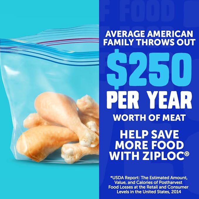 Ziploc Half Gallon Food Storage Freezer Bags, Grip 'n Seal Technology for Easier Grip, Open, and Close, 40 Bags Total