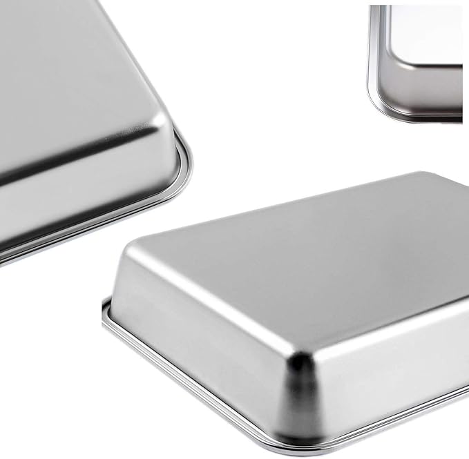 KUNWU Stainless Steel Sheet Pan 14"x10"x6", Rectangle Bakeware, Cake Pan Corrosion Resistant Easy Clean Durable (S (14"x10"), 6" Deep)