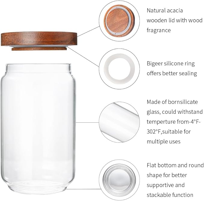 25 OZ Glass Jars 6 Pack with 112 Labels, Clear Glass Storage Containers Food Canisters with Wood Lids