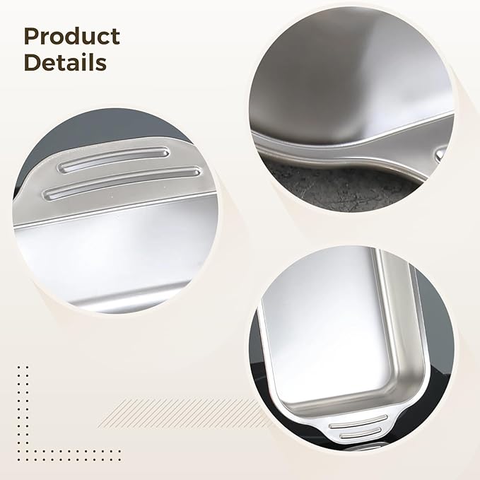 2 Pcs Stainless Steel Cake Pans, Rectangle Sheet Pans with Handles for Baking, Shallow Thickened Design, Easy-Clean Nonstick Pans for Oven Use, Ideal for Roasting and Cooking