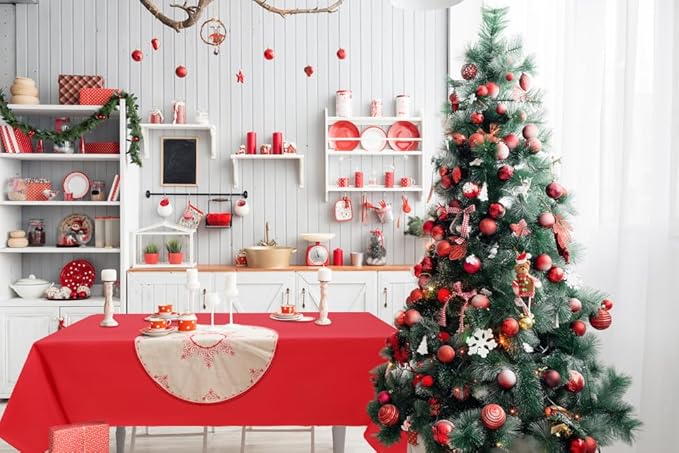 homing Rectangle Vinyl Tablecloth, Waterproof Spillproof Plastic Flannel Backed Table Cloth, Wipe Clean Table Cover for Dining, Buffet Parties and Camping (Red, 54" x 120")