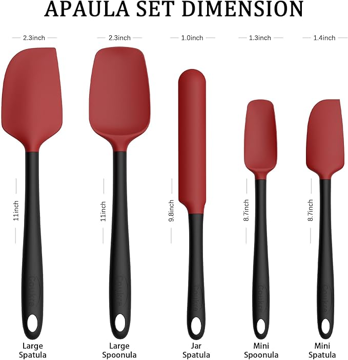 Coukre Silicone Spatula Set of 5,High Heat Resistant, Food Grade Silicone, Upgraded Extended Reinforced Handle,Dishwasher Safe, for Baking, Cooking (Red Black, Color block)