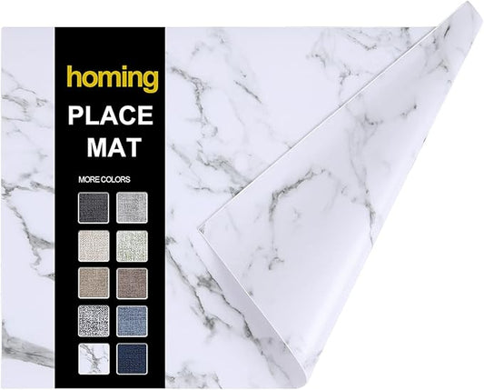 homing Faux Leather Heat Resistant Placemats 6 Packs, Waterproof Wipeable Dining PU Place Mats for Indoor & Outdoor, Easy to Clean, Marble