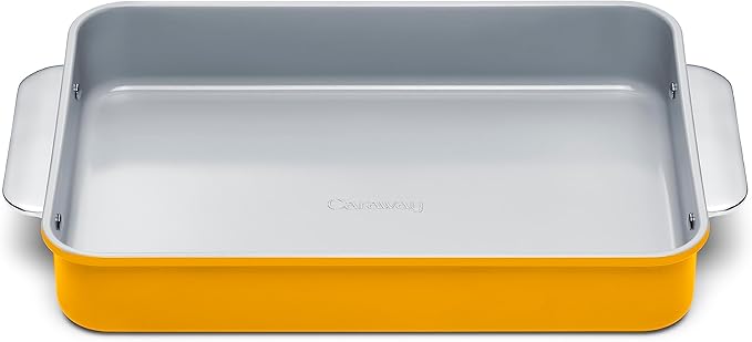 Caraway Non-Stick Ceramic 9”x13” Rectangle Pan - Naturally Slick Ceramic Coating - Non-Toxic, PTFE & PFOA Free - Perfect for Brownies, Lasagnas, and More - Marigold