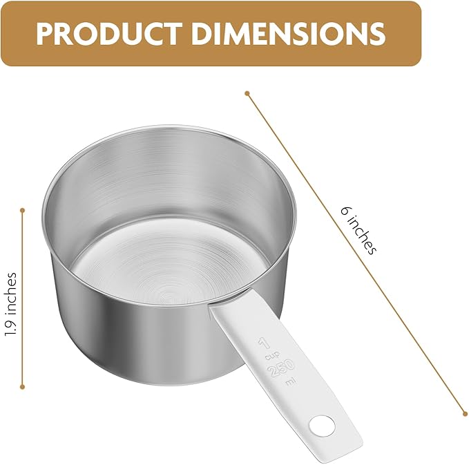 1PCS 1 Cup(16Tbsp, 240ml, 8oz) Stainless Steel Measuring Cup, Single Metal Scoop for Wet and Dry Ingredients, Great Kitchen Gadgets for Cooking