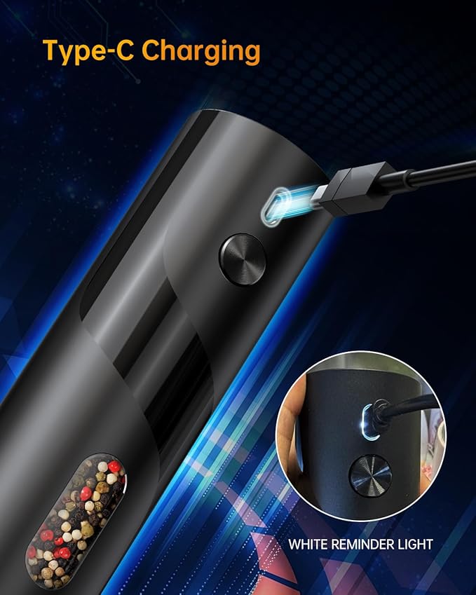 CIRCLE JOY Electric Pepper Mill Grinder, Top-Refill Rechargeable Black Pepper Grinder with Upgraded Large Capacity for Home BBQ, Adjustable Coarseness, Led Light