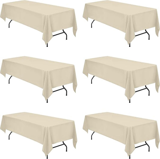 BRILLMAX 6 Pack Beige Tablecloths for 8 Foot Rectangle Tables 60 x 126 Inch - 8ft Rectangular Bulk Linen Polyester Fabric Washable Cloth Cover for Wedding Reception Banquet Birthday Party