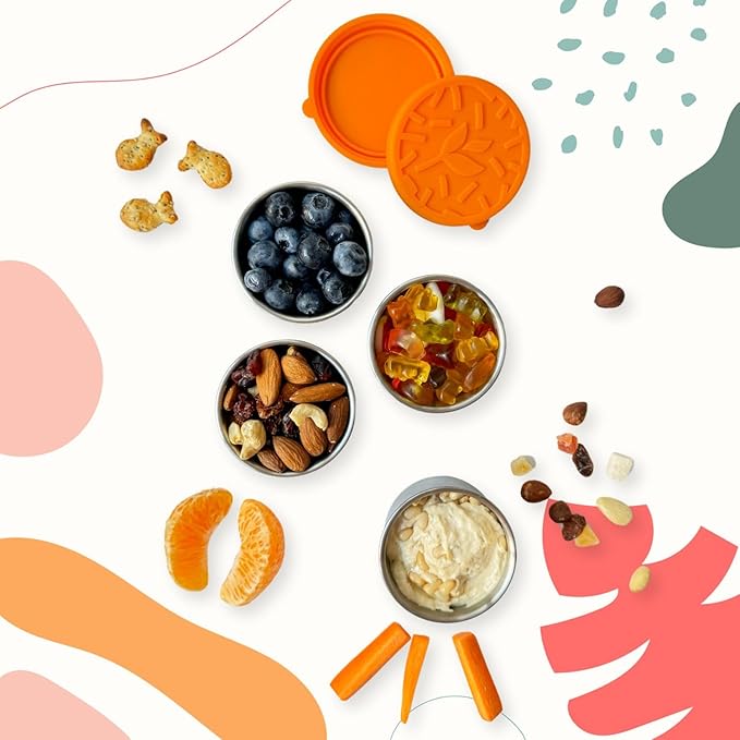 TAVVA 4 X 3 oz Food Storage Containers with Lids - Leakproof w/Silicone Lids - BPA Free - Dishwasher & Freezer Safe - Portable & Reusable - Small Stainless Steel Snack Cups Dressing Containers