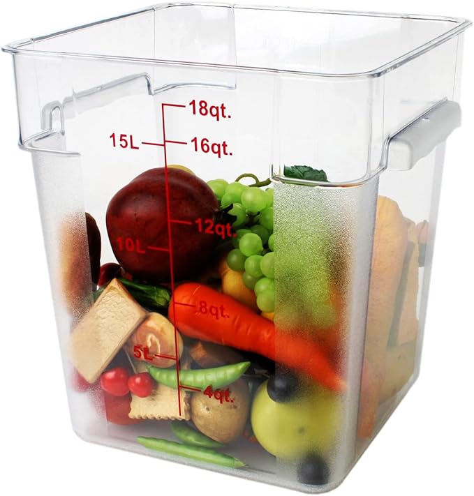 Tiger Chef 18 Quart Commercial Grade Clear Food Storage Square Polycarbonate Containers With Blue Lids