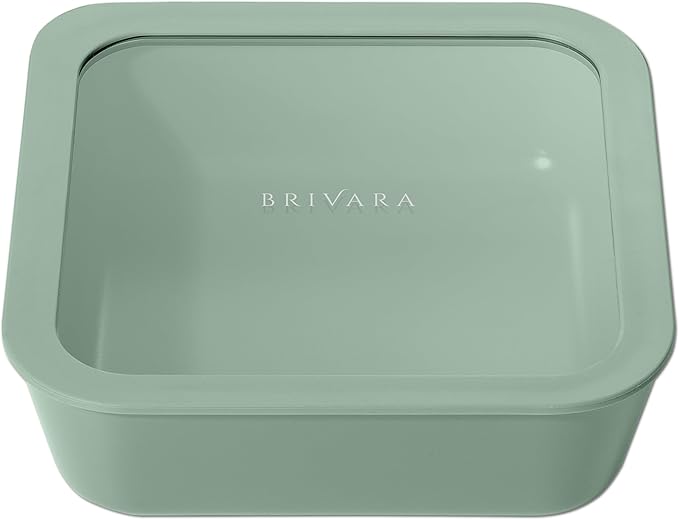 Ceramic Coated Glass Food Storage Container | No PTFE, PFOA, PFAS, and BPA | Reusable Non Toxic Meal Prep Container with Glass Lid | Easy To Store | 8 Cup Square [Willow]