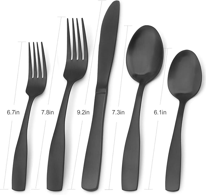 Matte Black Silverware Set, Bysta 20-Piece Stainless Steel Flatware Set, Kitchen Utensil Set Service for 4, Tableware Cutlery Set for Home and Restaurant, Satin Finish, Dishwasher Safe