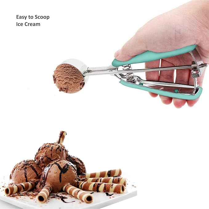 Cookie Scoop Set, 3Pcs Ice Cream Scoop, Cookie Scoops for Baking Set of 3, 18/8 Stainless Steel Cookie Scooper for Baking, Ice Cream Scooper with Trigger Release, Mint Soft Grip Cookie Dough Scoop