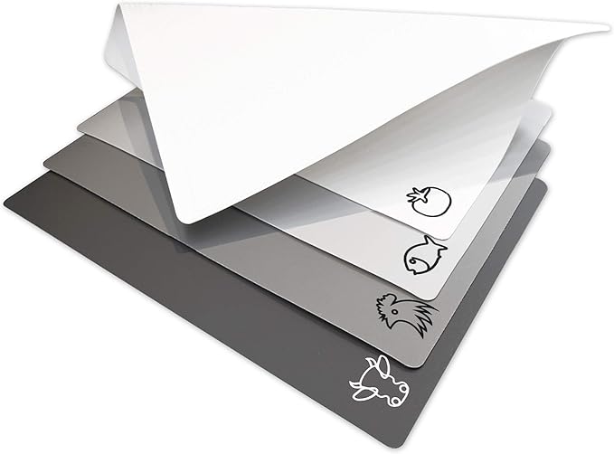 Fotouzy Flexible Plastic Cutting Board Mats with Food Icons, BPA-Free, Non-Porous, 100% Non-slip Back and Dishwasher Safe, Unique Modern Neutral Colors, Set of 4 Gray