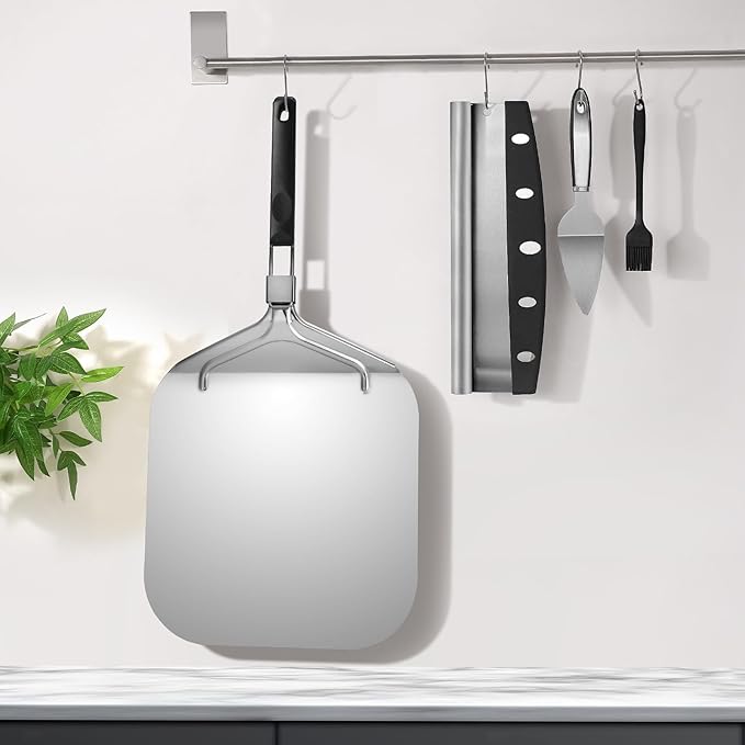 MANJIA Pizza Peel 13 inch, Pizza Paddle with Cutter Rocker Set (12.6"x 16.5") Metal Pizza Peel with Foldable Handle, Pizza Spatula Paddle for Indoor & Outdoor Ovens Homemade Pizza Making Kit