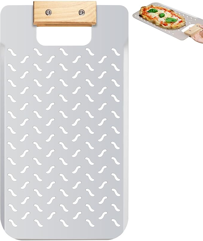 Pizza Peel Metal Rectangular Perforated Pizza Peel With Wood Handle 20 x 11 Inch Aluminum Lightweight Pizza Paddle Pizza Oven Accessories