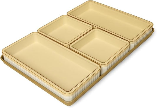 9-Piece Baking Set, Non-Stick Bakeware Set with 2 Large Silicone Trays, 2 Small Silicone Trays with 4 Lids & 1 Baking Sheet Tray, Oven-Safe Upto 450°F