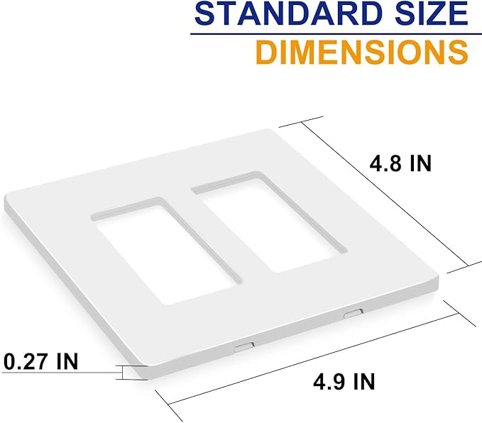 2-Gang Screwless Decorator Wall Plates, Child Safe Standard Size Outlet Cover, Unbreakable Polycarbonate Thermoplastic, Glossy White,10 Pack,UL Listed