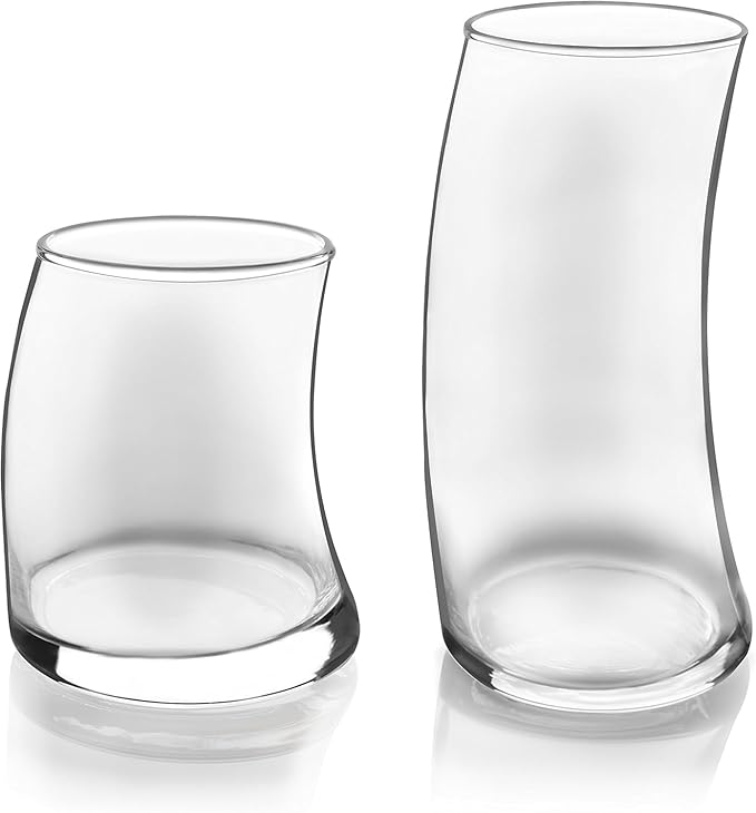 Libbey Swerve Drinking Glasses Set of 16, Dishwasher Safe, Chip Resistant Everyday Drinking Glasses, Fun and Edgy Set of Glasses for Special Events