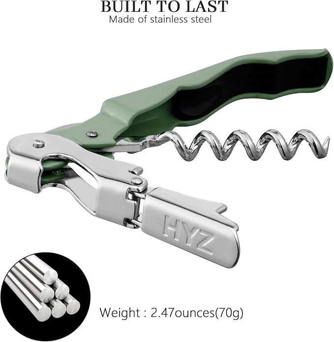 HYZ 2-Pack Wine Opener Waiter Corkscrew, Professional Wine Key for Servers, Bartender with Foil Cutter, Manual Wine Bottle Opener Double Hinged (Army Green)
