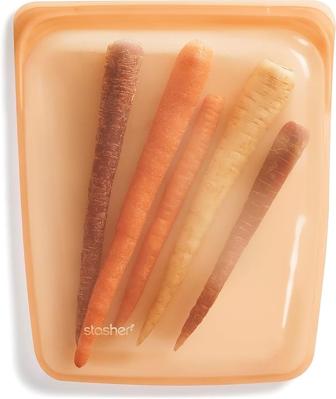 Stasher Premium Silicone Reusable Food Storage Half Gallon Bag, Orange, Microwave, Sous Vide, Dishwasher, Oven and Freezer Safe, BPA Free, Leak-free, Eco-friendly, 64 Oz