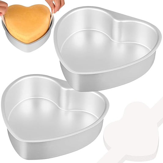 HUAKENER 10 Inch Heart Cake Pan, Set of 2 Heart Shaped Cake Pans with 60 Pieces Parchment Paper, Non-stick Cake Baking Pans for Kitchen Birthday Wedding